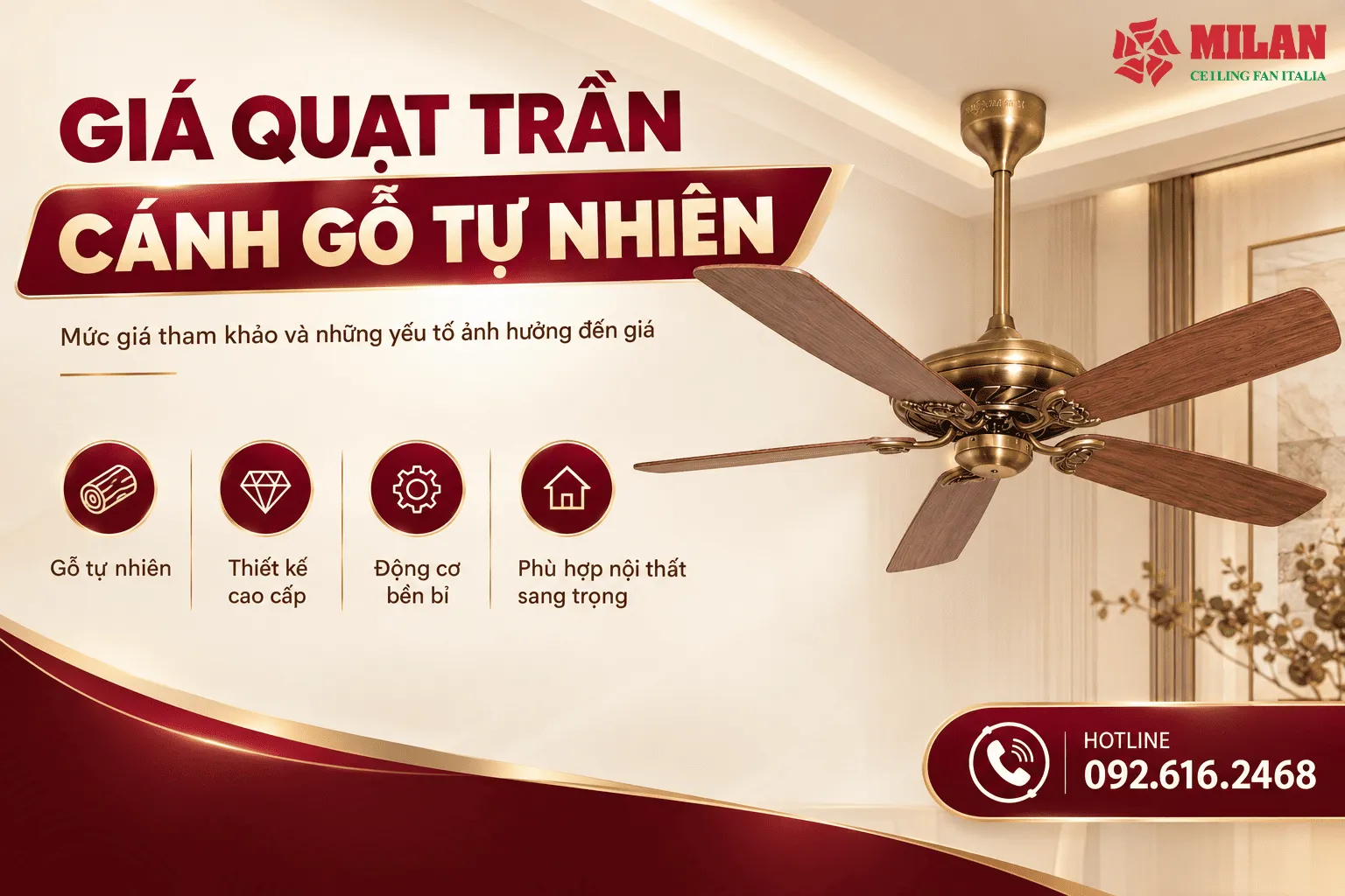 giá quạt trần cánh gỗ